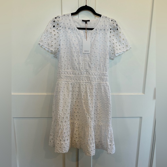 Quince Dresses & Skirts - Quince Organic Cotton Eyelet Mini Tiered Dress Pockets White M NWT